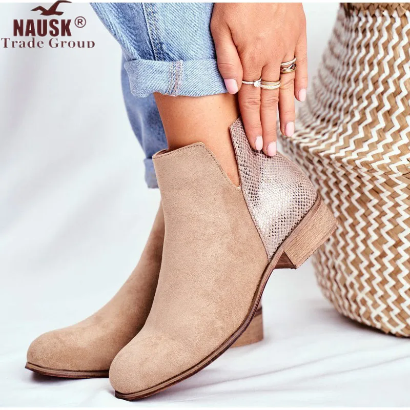 Женские ботильоны короткая зимняя обувь замша искусственная кожа молния низкий