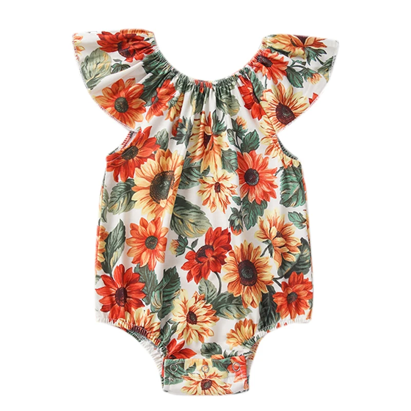 

Детский комбинезон с коротким рукавом, круглым вырезом и цветочным принтом