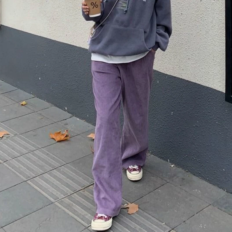 Брюки женские вельветовые с высокой талией летние однотонные фиолетовые |
