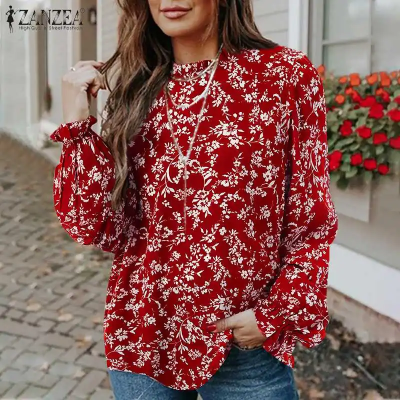 

Bohemian Autumn Beach Floral Printed Blouse ZANZEA Women Vintage Work Office OL Chemise Casual Long Tops Tunic Blusas Oversized