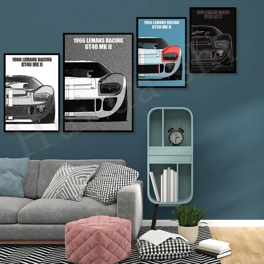 

Ford GT 40 24 Hours Of Le Mans June 1966 Poster On Canvas Print Wall Art Picture For Living Room Home Decoration Frameless