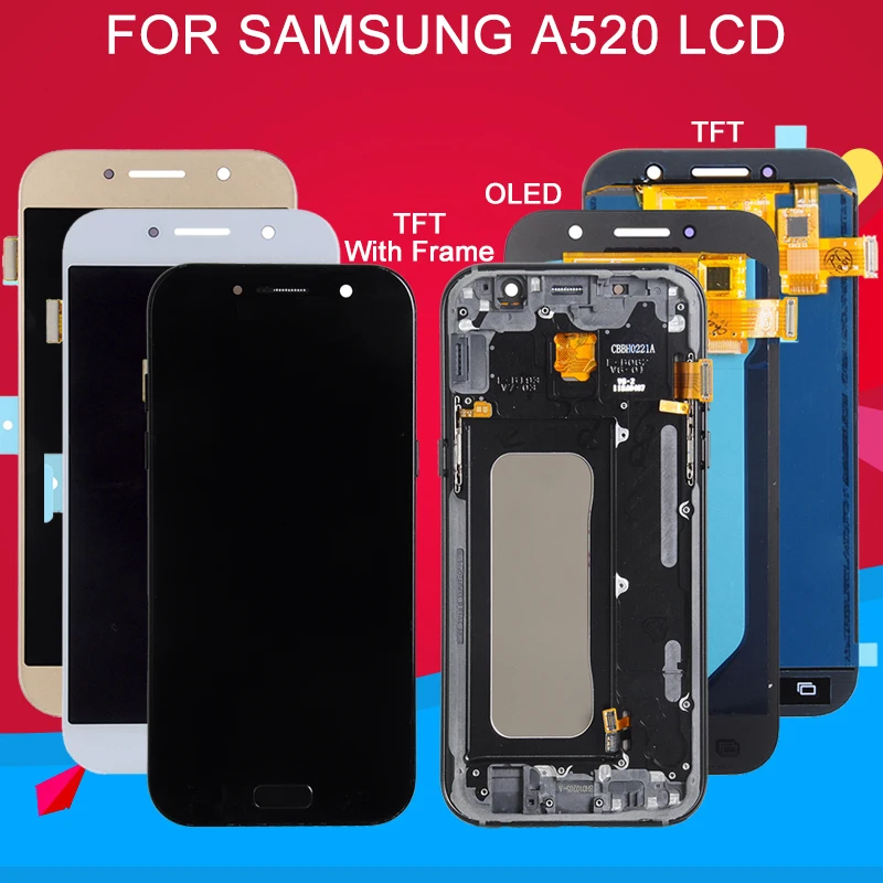 Dinamico OLED A520 Lcd для samsung Galaxy A5 Lcd A520F дисплей сенсорный экран дигитайзер панель в сборе с рамкой