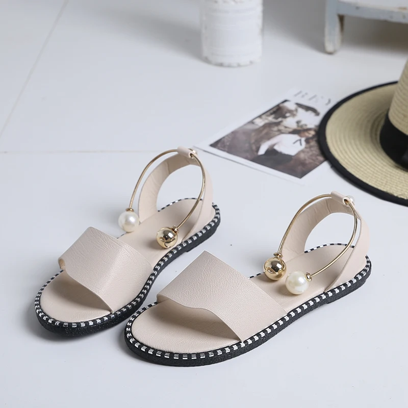 

New Summer Women's Beaded Pearly Sandals Slippers Shoes Women Ladies Flats Sandals Flip Flop Casual Flat Slingback Sandals Shoes