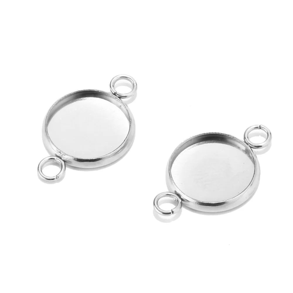 

50pcs 12mm Stainless Steel Round Pendant Blanks Bezel Cups Glass Cabochon Setting Two Closed Rings Pendant Base Trays