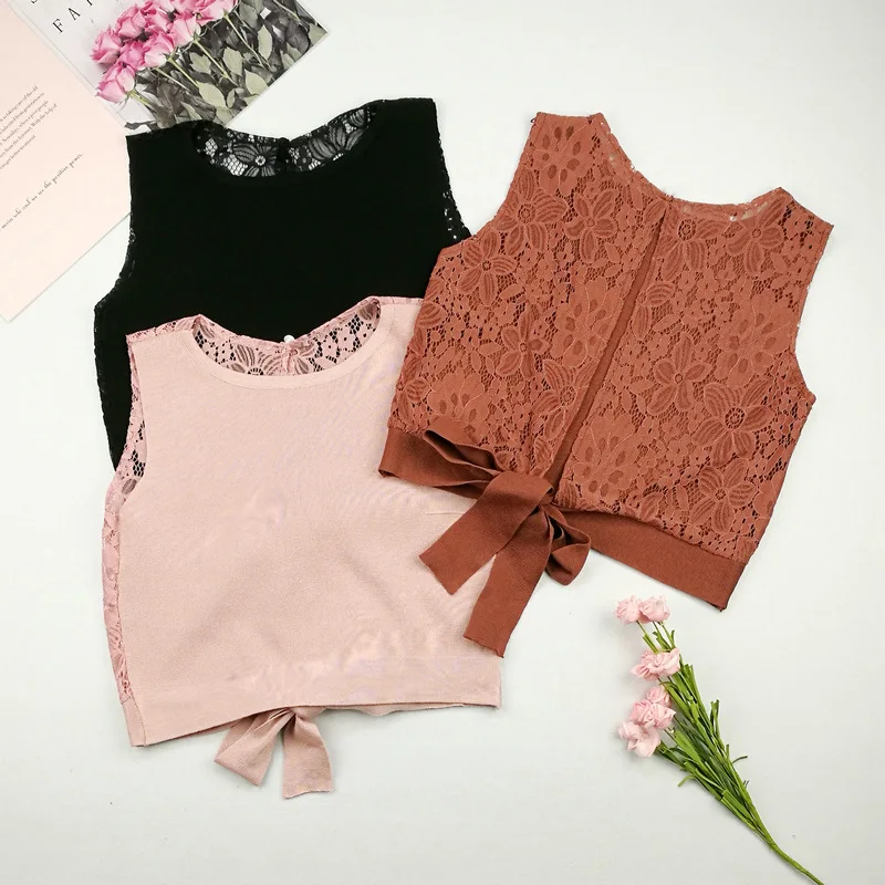 Новинка хит ретро подтяжки женский жилет вязаный кружевной ажурный с завязками