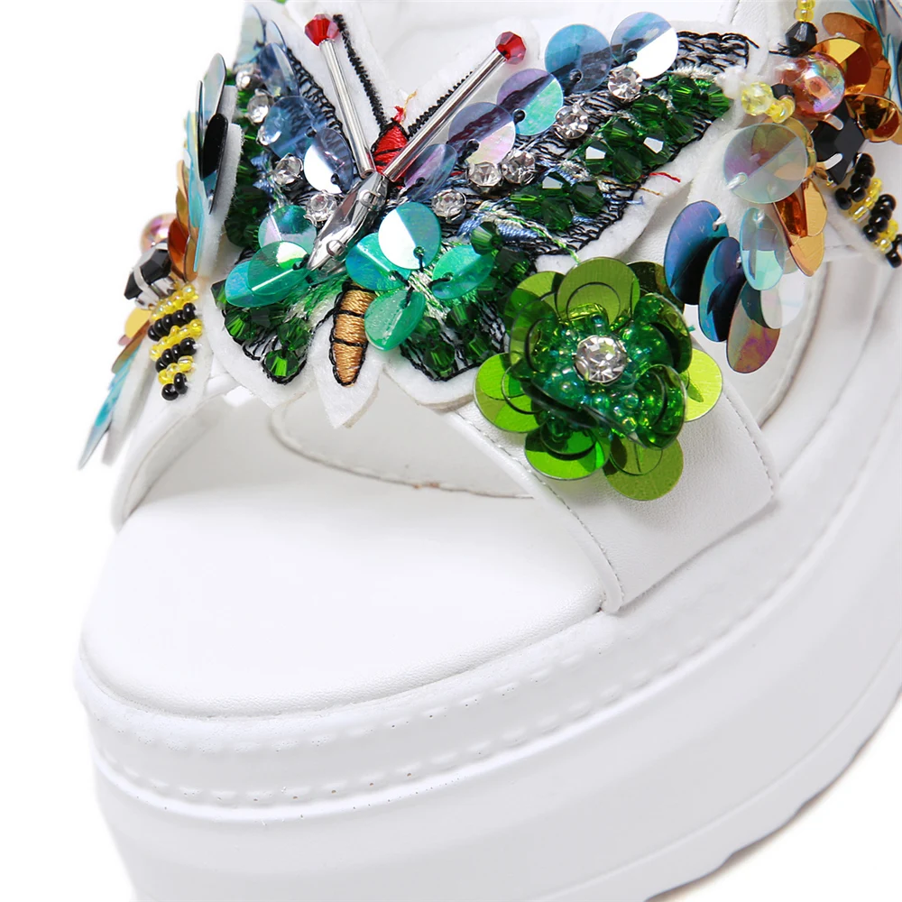 Женские босоножки на танкетке 11 см туфли-лодочки платформе 5 с бабочками и