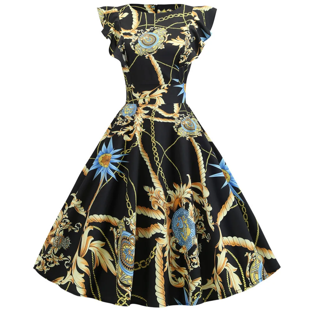 2019 Цветочные женские Ретро Винтажные летние платья рукав-лепесток элегантное