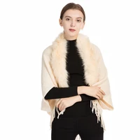 solid scarf shawl elegant fur collar triangle warm scarf tassel cape knitted sweater women ponchos female cloak autumn winter