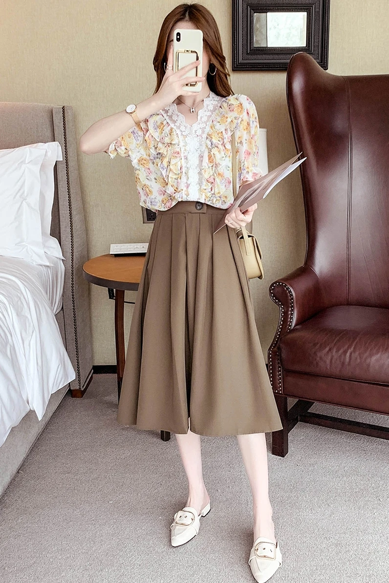 

Summer Women's Blouse Printing Stitching Tops Fashion Blouses Top Short Sleeve V-neck Shirt Korean Casual New Plus Size Houthion