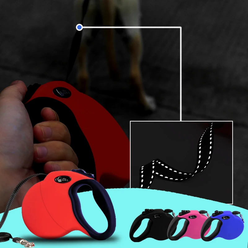 

4Sizes Retractable Automatic Extending Dog Leash Durable Spring Inner Core Reflective Nylon Pet Leads Leash For Large Dog