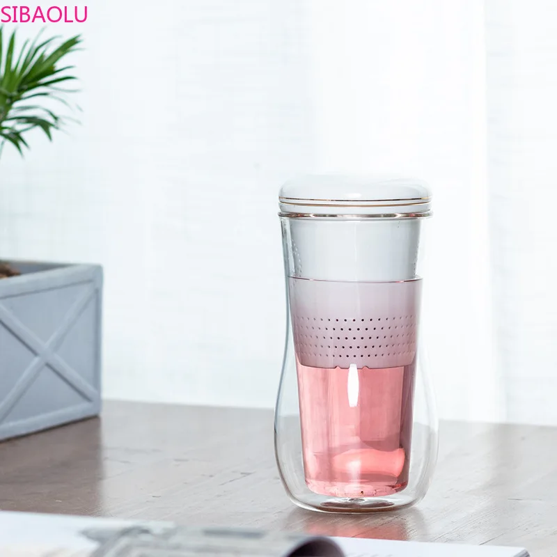 

Ceramic Glass Flower Tea Cup Double Glass Accompanied with Portable Mug Mug with Lid Filter Tea Compartment Gift Hydroflask