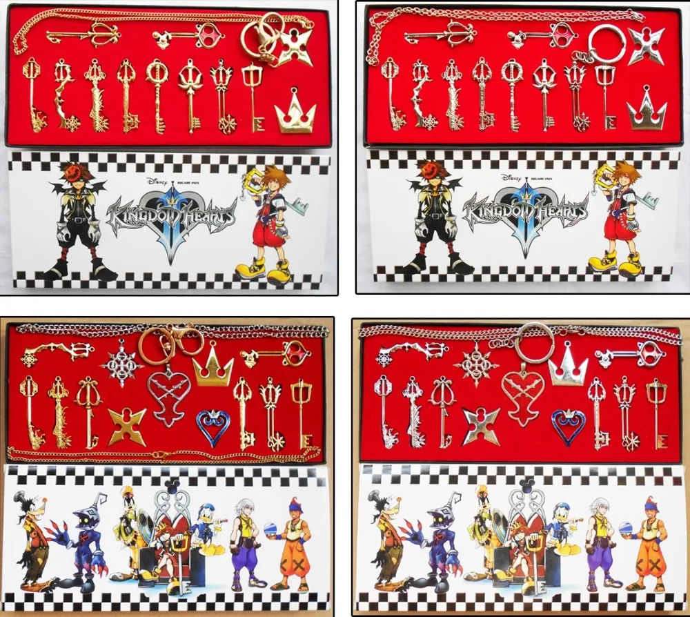Kingdom Hearts 2 II металлический Sora металлический брелок для ключей, кулон, ожерелье, коллекция оружия, набор+ коробка