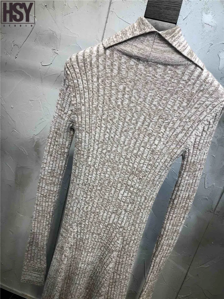 【HSY】2019 Новое Элегантное облегающее женское платье с длинными рукавами и высоким