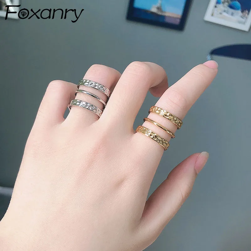 

Foxanry 925 Серебряные кольца для женщин в винтажном стиле; Модные элегантные творческих регулируемый три слоя открытые вечерние ювелирные изде...