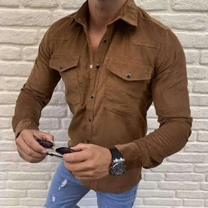 Men Clothing 2021 Spring Autumn New Men's Shirt European Size Men's Fashion Casual Solid Color Button Slim Long-sleeved Shirt