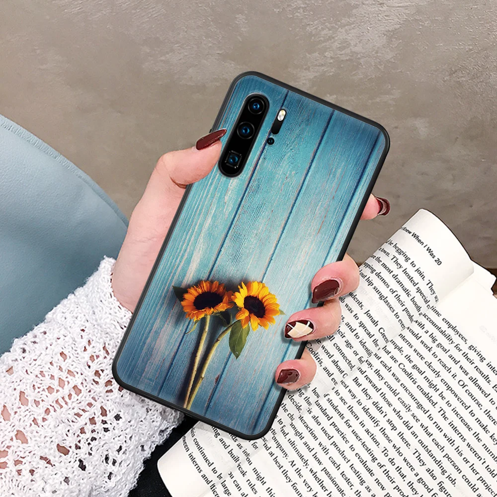 

Cute Yellow Sunflower Phone Case For Huawei P Mate Smart 10 20 30 40 Lite Z 2019 Pro black Etui 3D Cover Soft Waterproof Pretty