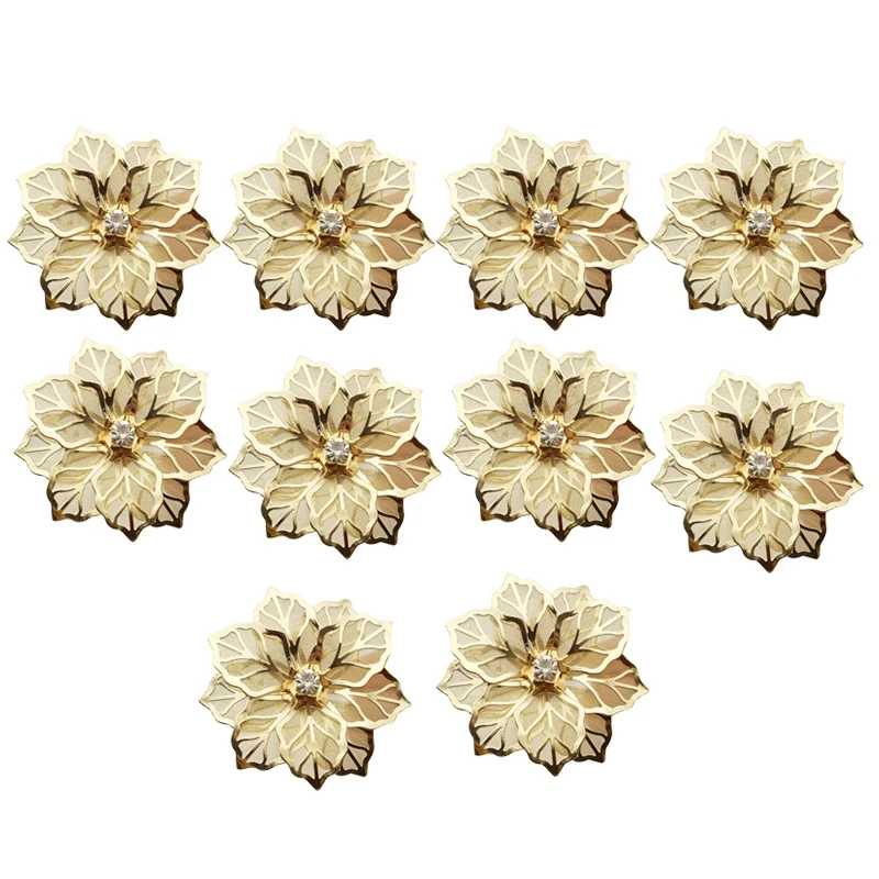 

10Pcs Flower Design Napkin Rings Metal Gold Napkin Buckle Napkin Ring Holder Hotel Restaurant Wedding Party West Dinner Table De