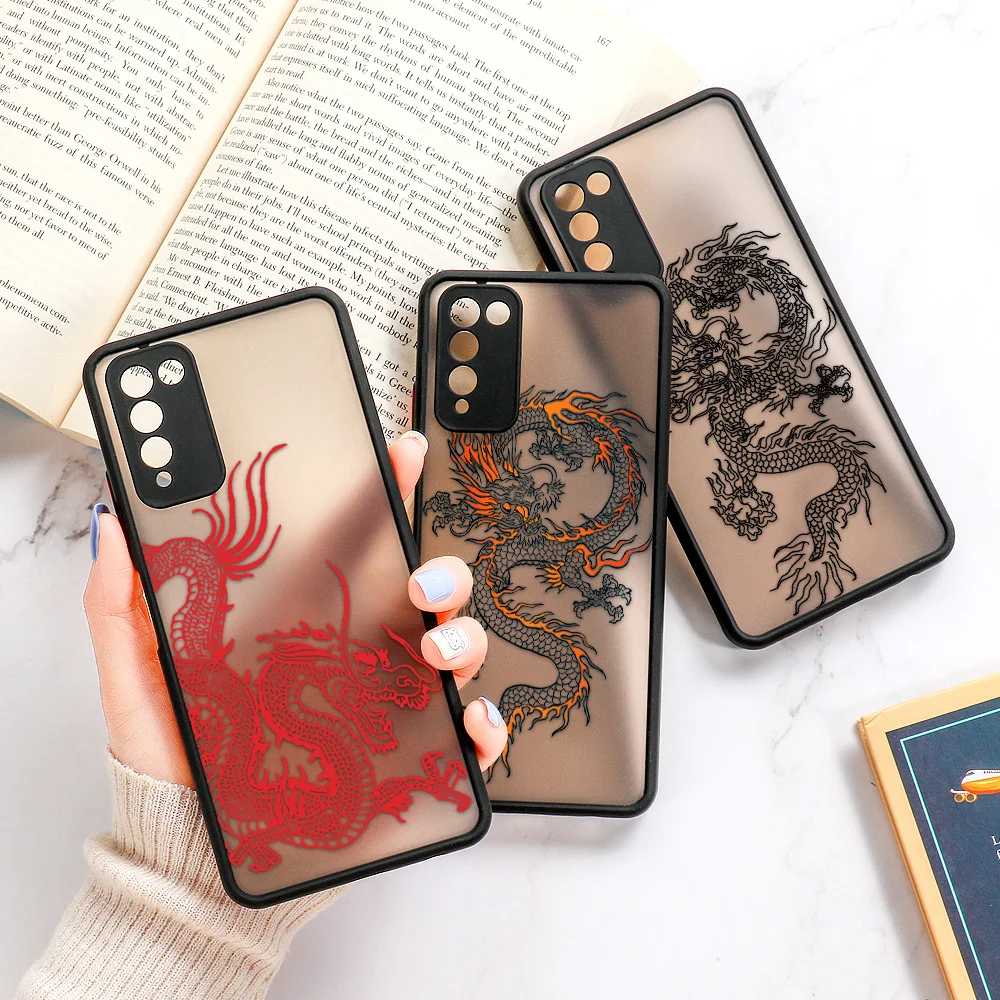Dragon Case For Huawei P30 Pro Hard Matte Funda Huawei P40 Lite P Smart 2021 Z Honor 70 50 8x 10X Lite 20 Nova 5T Bumper Cover