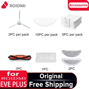 21PCS Roidmi Eve Plus Original Accessory Detachable Main and Side Brush, Filter Element, Dust Bag, Repetitive and Disposable Mop