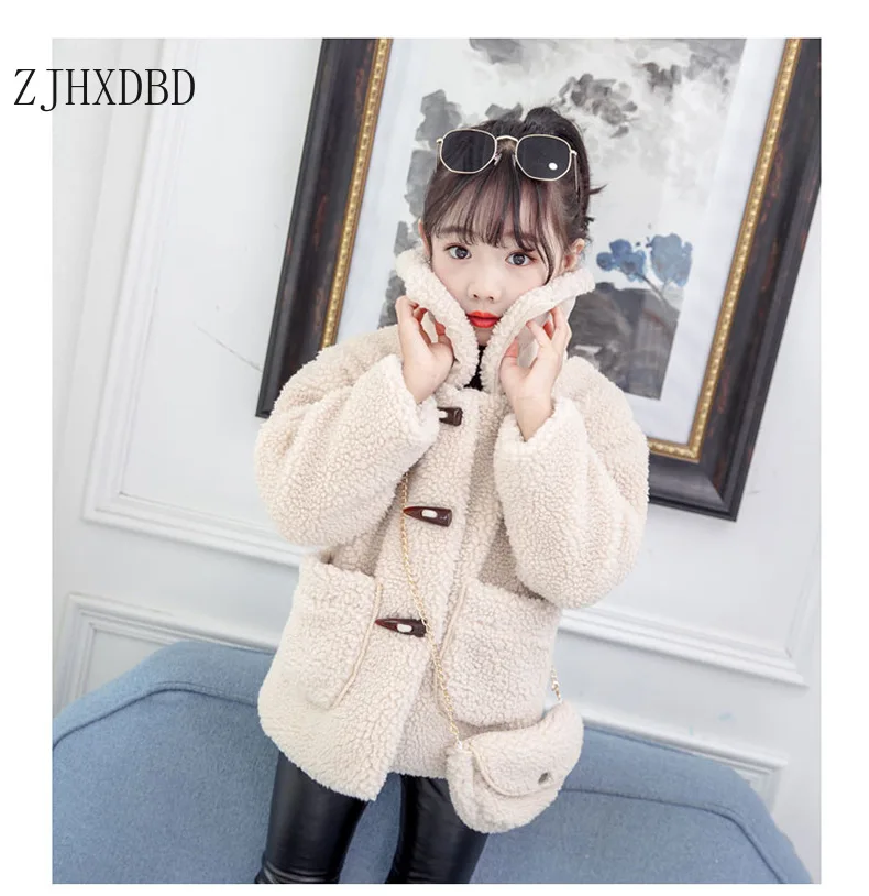 2020 Winter Girls Wool Jackets Turn-down Collar Horn Button Kids Baby Girl Coats Infant Outerwear Outfits Children Clothes | Детская