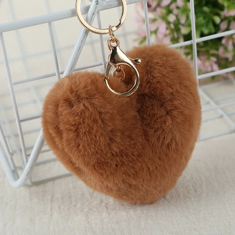 Пушистое сердце из искусственного кроличьего меха помпон брелок для ключей