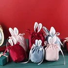 Милые сумки для конфет с заячьими ушками, фланелевые сумки в виде Пасхальных Кроликов, женские сумки, органайзер для украшений на свадьбу, день рождения