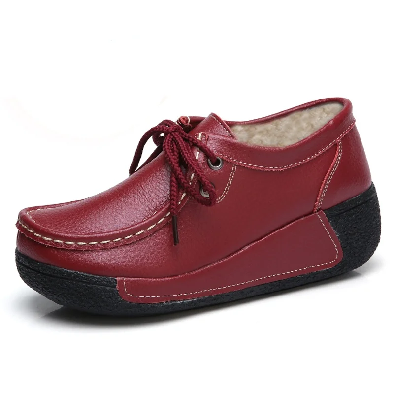 

Women shoes genuine leather with fur shoes woman platform Heel High 5cm women sneakers platform Loafers Ladies shoes