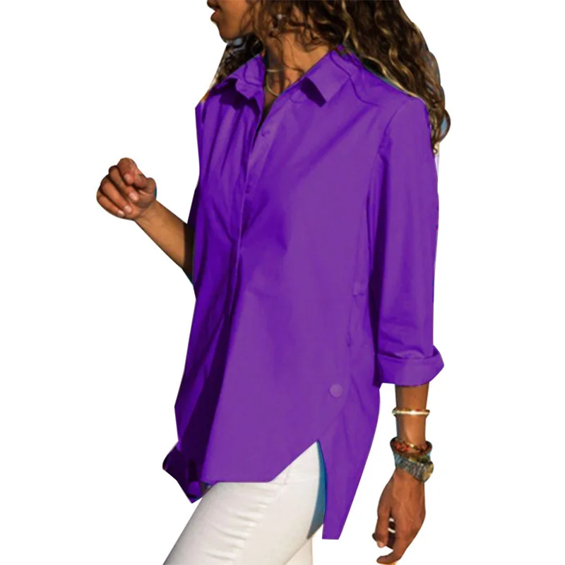 

Autumn Long Sleeve Irregular Women's Office Shirt White Turn-down Collar Female Shirts 2021 Trend Fashion Spring Ladies Tops