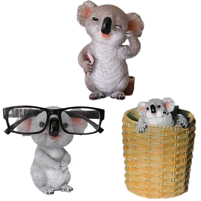 

Статуэтка коала, статуи животных, подставка для очков из смолы, держатель-карандаш для солнцезащитных очков, настольный домашний декор, под...