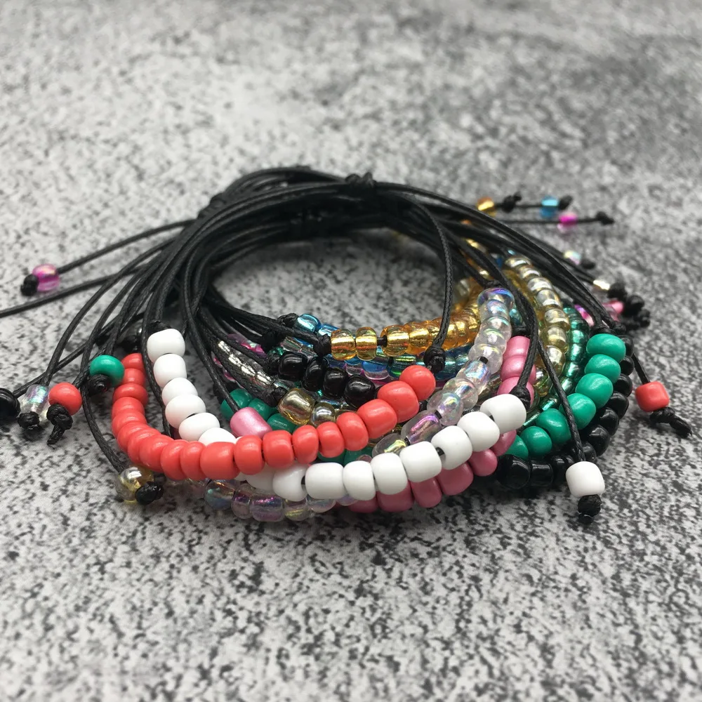 Богемные тканые Многослойные красочное плетение круглый бисером браслет ретро