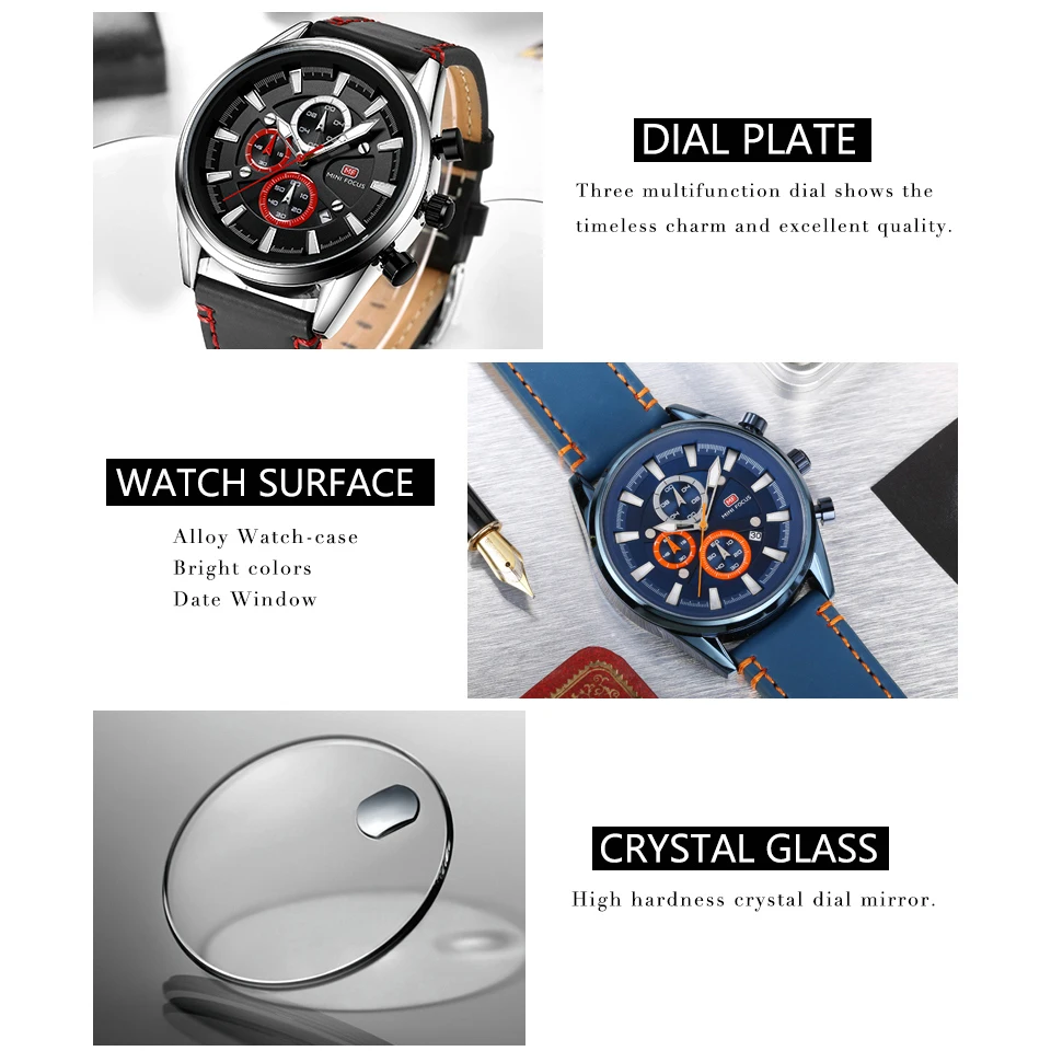 Мужские кварцевые часы-хронограф MINI FOCUS коричневые многофункциональные часы с 3