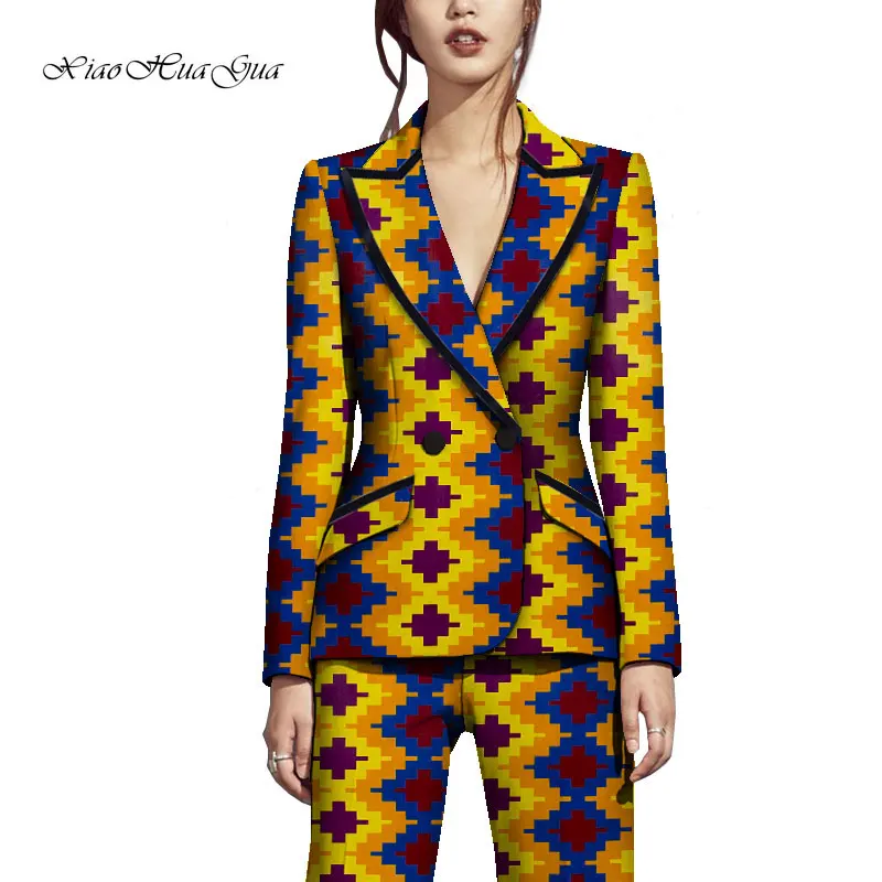 Fashion 2 Pieces Set African Clothes for Women African Pants Set Blazer Coat and Long Pants Suits Women African Clothing WY8845