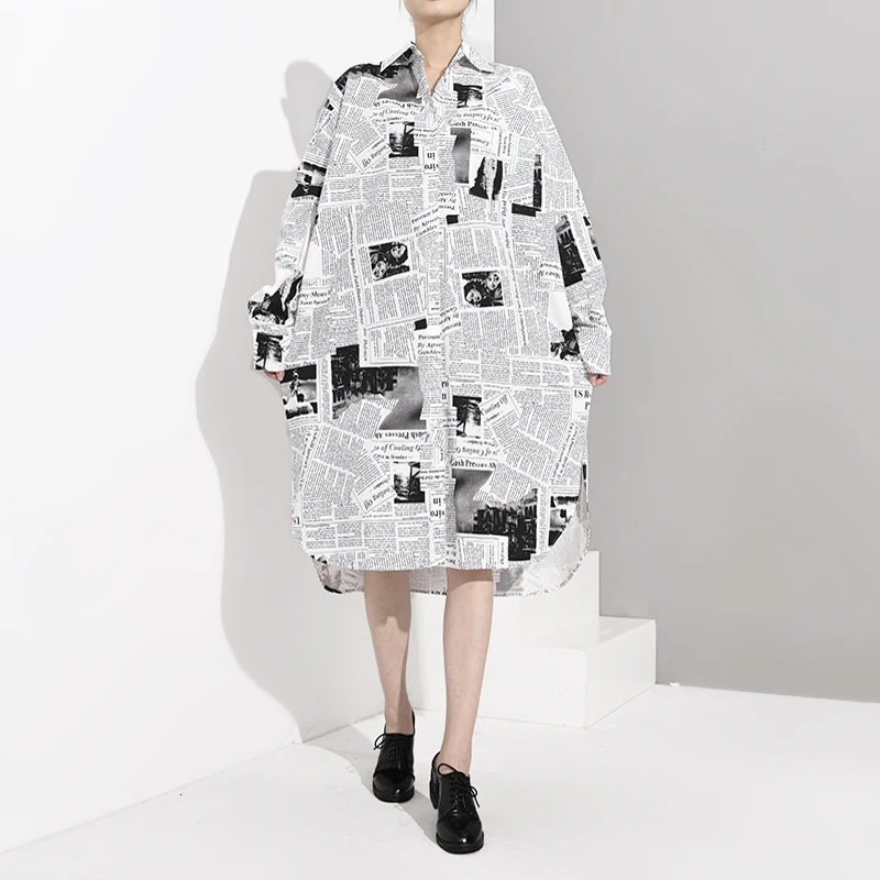 Женское платье с принтом LANMREM Повседневное длинным рукавом свободная одежда
