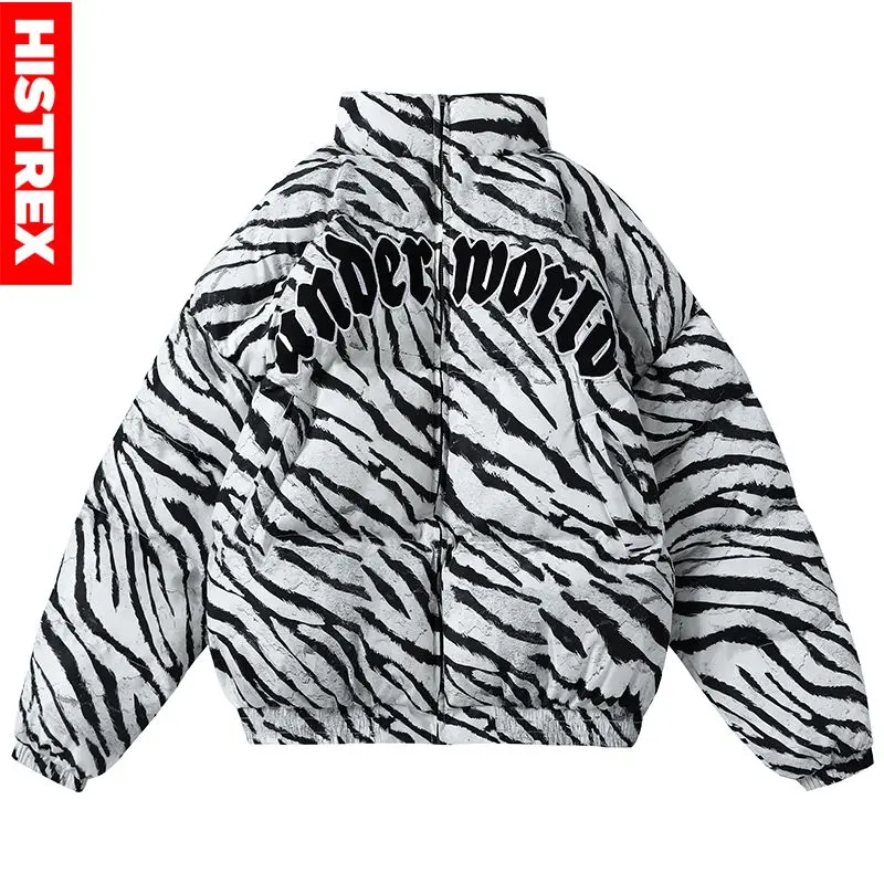 

HISTREX Zebra Stripes Embroidery Underworld Men Parkas Jacket Hoody Windbreaker Male Thicken Outwear Warm Bran Parka Man B0S0C#