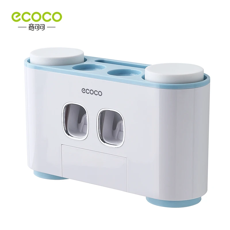 ecoco wall mount automatic toothpaste squeezer dispenser toothbrush holder bathroom accessories storage rack with 4 cups free global shipping