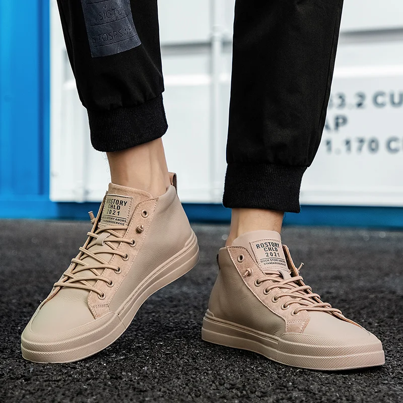 

Designer White Leather Shoes Hip Hop Men Casual Shoes Brand Lace Up Outdoor Sneakers Mens Fashion Flats Leisure Male Ankle Boots