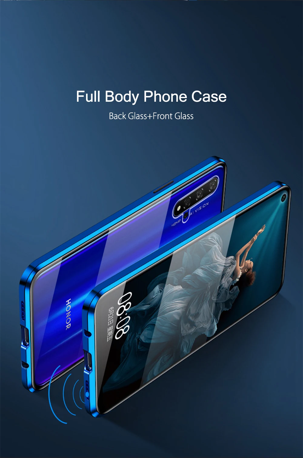 double sided 360 full metal magnetic phone case for honor 8x 8s 10 lite v10 20s 20e 9x pro 9c 9a x10 30 v40 tempered glass free global shipping