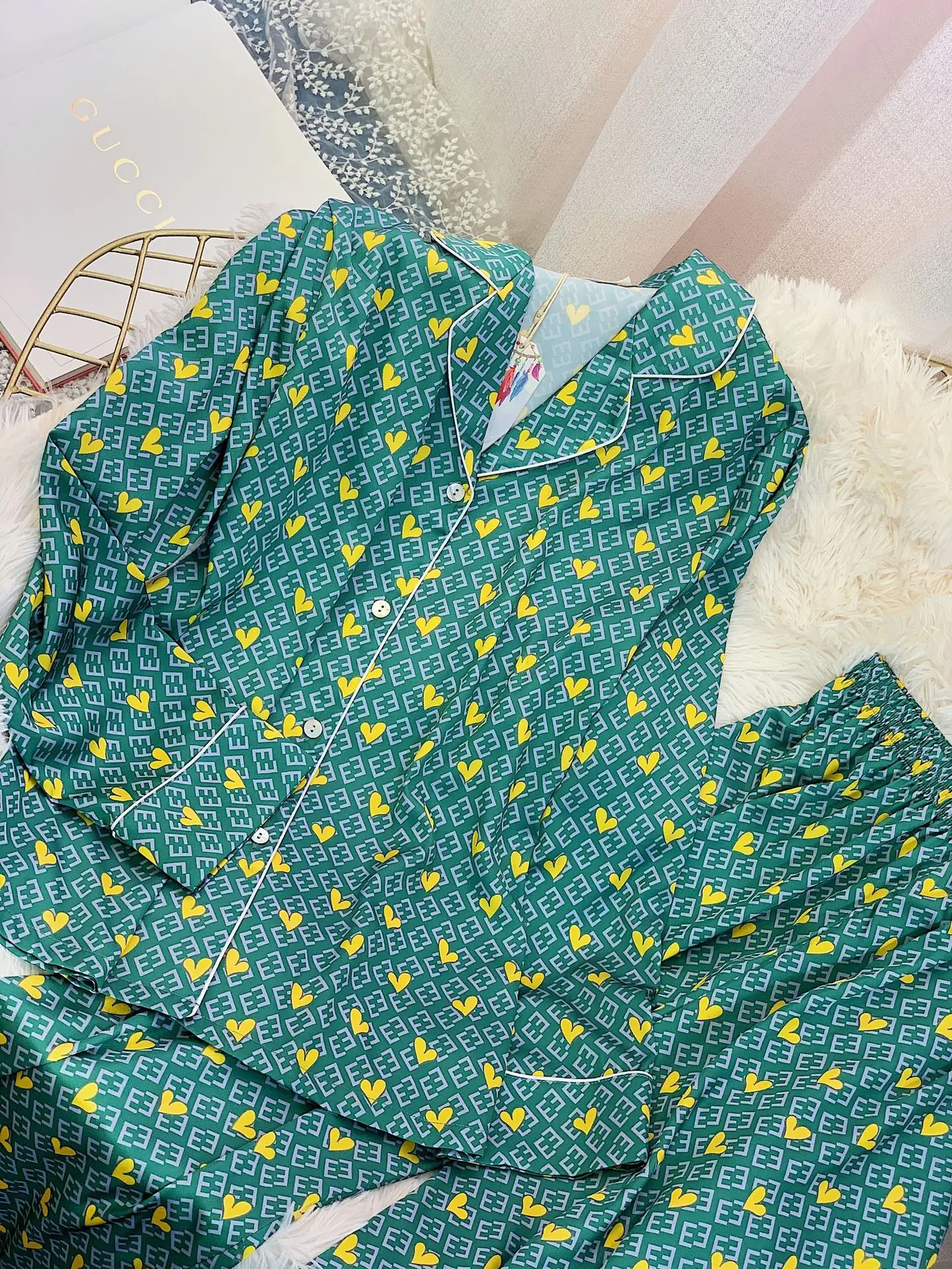 INS Popular Autumn Women Pajamas Love Letter Printing High-density Long Sleeved Home Clothes Nightwear Spring | Женская одежда