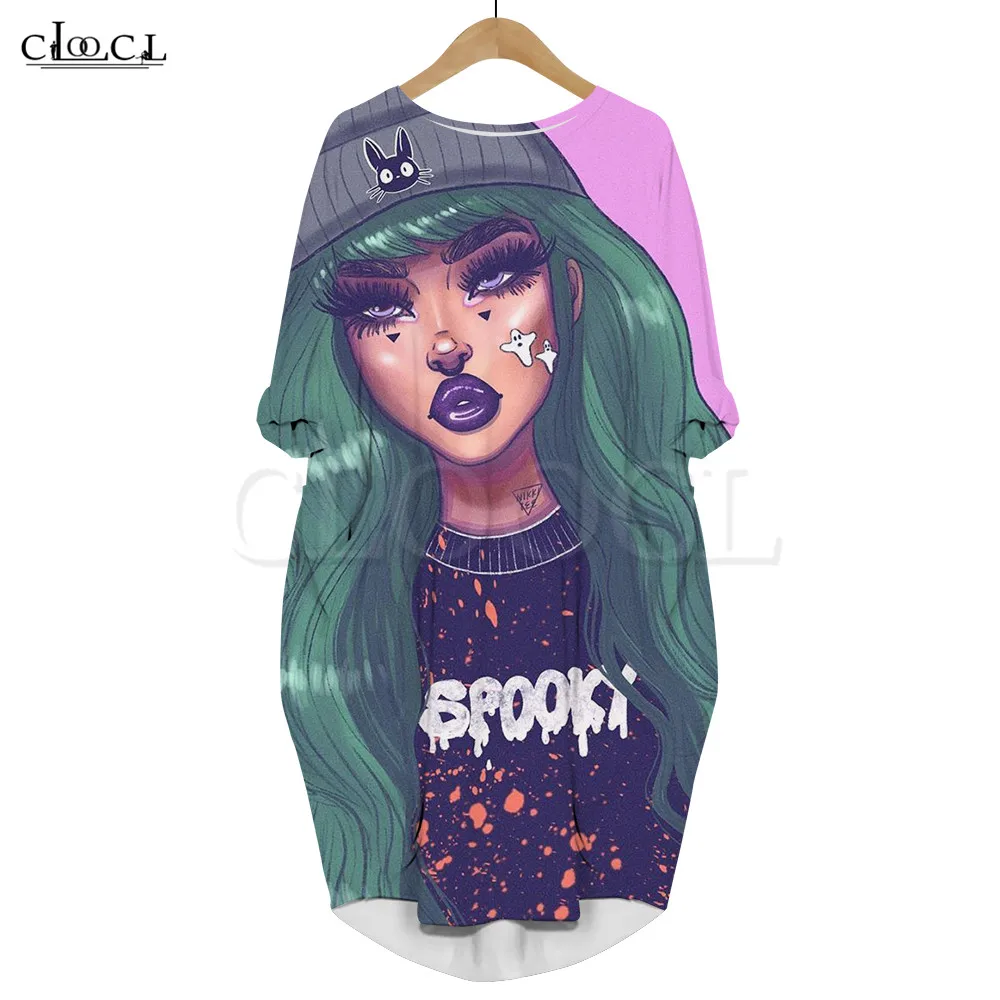 

CLOOCL Cartoon Girls Women Dress 3D Print Fashion Pockets Dresses Africa Tan Ladies Casual Harajuku Long-sleeve Dress