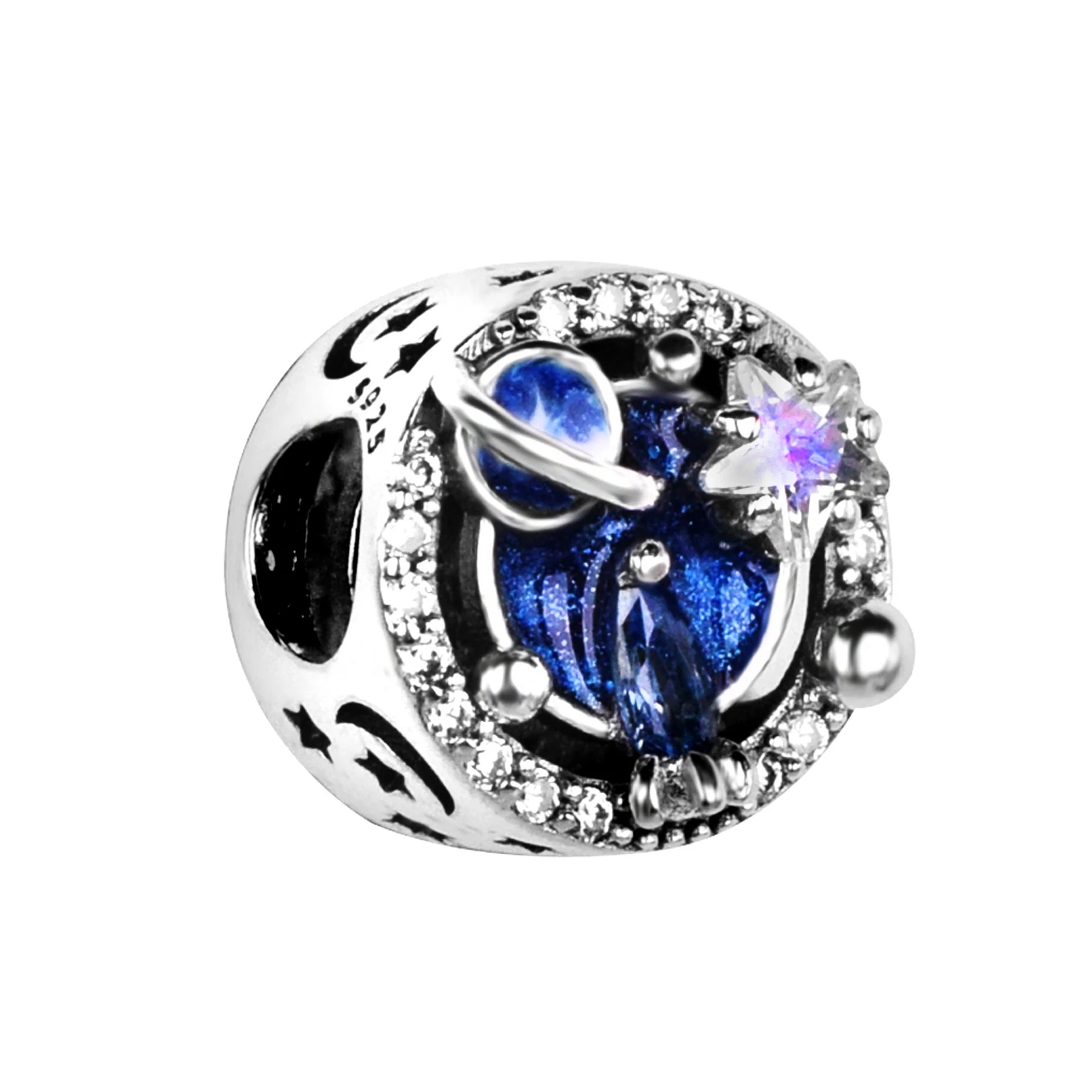 

2021 Winter New 925 Sterling Silver Bead Dark Blue Spacecraft Charm Fit Original Pandora Bracelet Women Jewelry Making DIY Gift