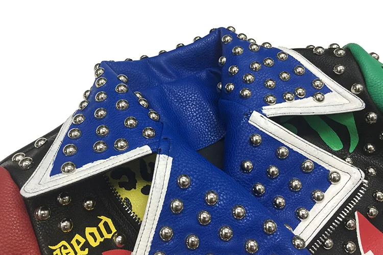 Модная куртка из искусственной кожи с заклепками и бисером женская верхняя