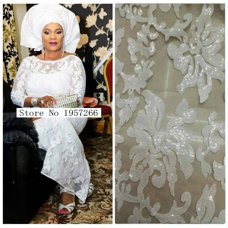 Белые блестки кружевная ткань кружевные модная яркая африканская M10186 | Дом и сад