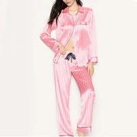 satin pajamas for women summer autumn long pijama sleepwear striped silk ladies pjs night wear loungewear home suit dropshipping