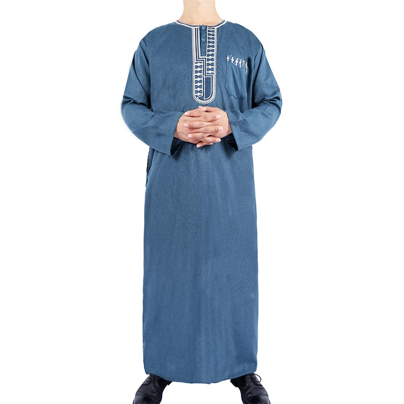 

Jubba Thobe Muslim Men Islamic Clothing Turkey Kaftan Ramadan Abaya Man Solid Color Embroidery Long Robe Full Sleeve Shirts 2021