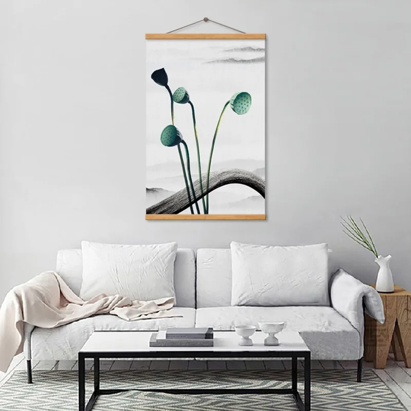 

House Decor Poster Elegant Green Lotus Chinese Style Decorative Paintings Canvas Hanging Pictures for Bedroom Living Room