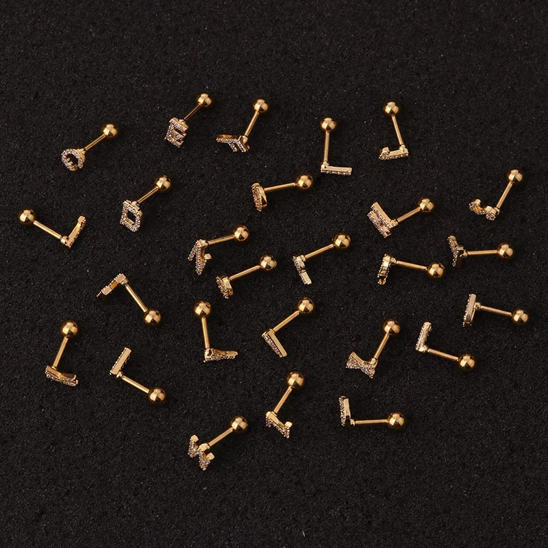 1 шт. Нержавеющая сталь ушной хрящ Хеликс пирсинг ювелирные изделия Cz 26 букв