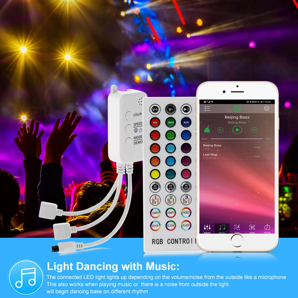 RGB Led управление Лер DC5 24V Bluetooth музыкой 40 клавиш 16 миллионов цветов с таймером