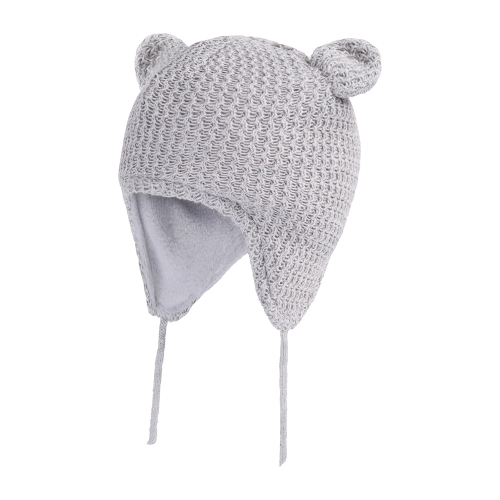 

Baby Winter Warm Earflap Hat For Boys Girls Infant Toddler Solid Color Knit Cute Ears Fleece Lined Chin Straps Skull Beanie Cap