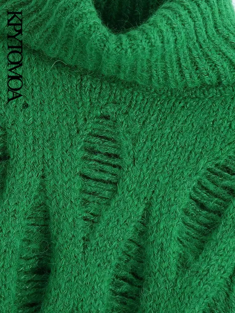 KPYTOMOA женский модный свободный зелёный короткий вязаный свитер винтажные женские