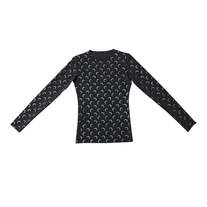 Женская футболка с длинным рукавом Moon черная облегающая эластичная